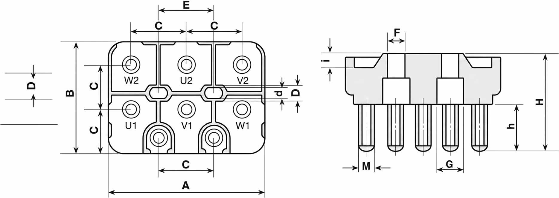 Disegno tecnico morsettiera 8 perni